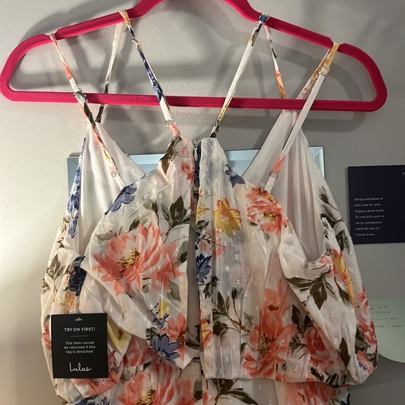 NWT Bouquet of Blooms Ivory Floral Print Clipped Dot Mini Dress - Picture 11 of 11